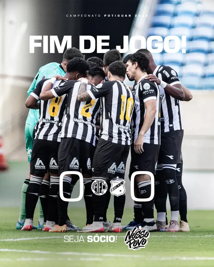 Imagem 1: Jogadores do ABC em campo na Arena das Dunas com placar 0x0 entre América e ABC. Imagem 2: Jogadores do ABC aquecendo antes do jogo. Imagem 3: Escalação inicial do ABC para o jogo contra América no Campeonato Potiguar 2026.
