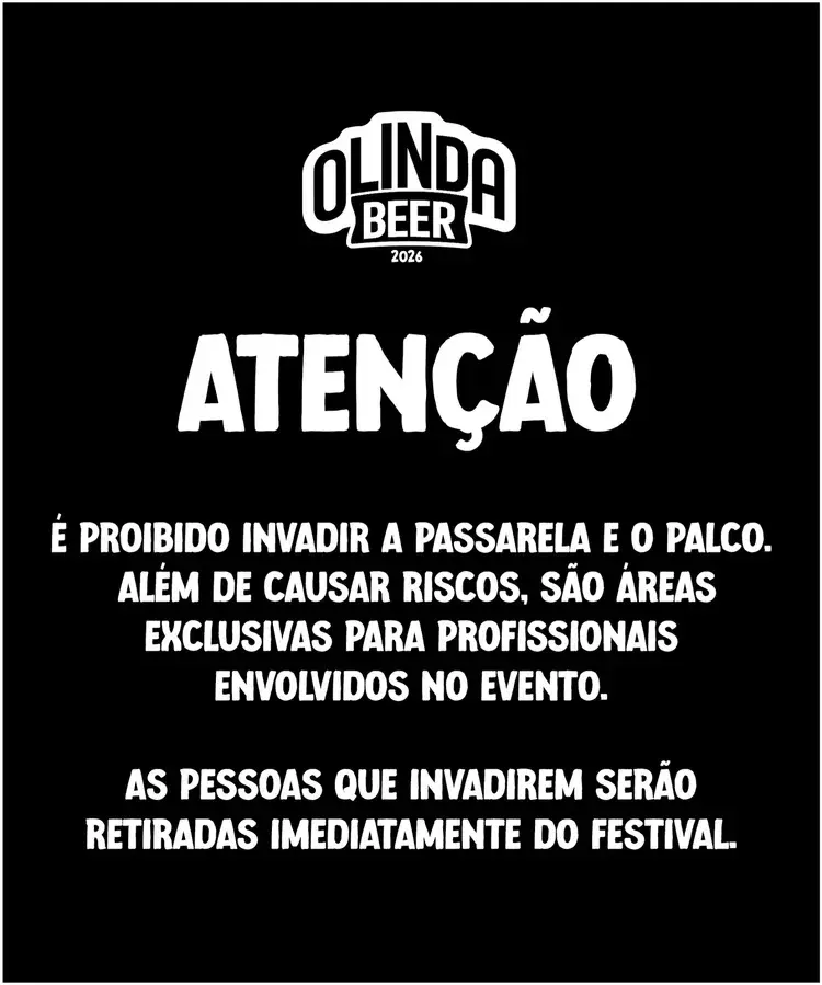 Cartaz do Olinda Beer 2026 com data 08 de fevereiro, local na área externa do Centro de Convenções de Olinda, com artistas como Ivete Sangalo, Alok, Bell Marques, Wesley Safadão, Nattanzinho Lima, Belo, Léo Santana e Claudia Leitte. Segundo cartaz mostra uma vista aérea do local do evento com multidão. Imagem com aviso de áreas restritas para profissionais e equipe técnica no evento Olinda Beer 2026, com logotipo do Olinda Beer 2026. Vídeos mostrando o patrocinador oficial MasterBoi no evento.